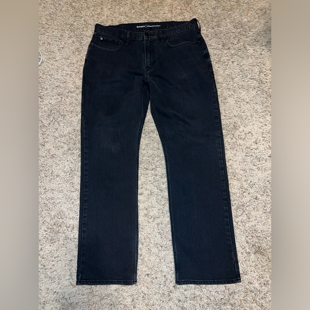 Mens black straight old navy jeans 36 by 34